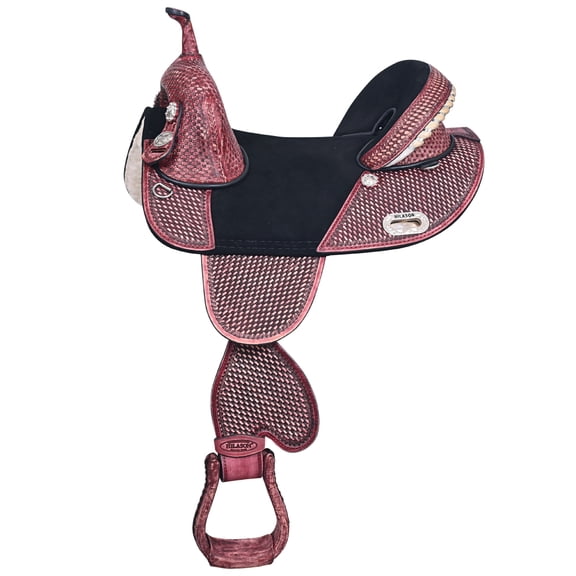 HILASON Western Horse Trail Barrel Racing American Leather Saddle | Treeless for Horses