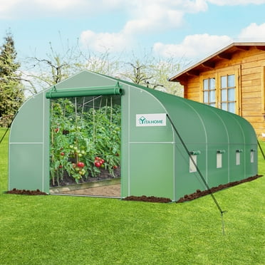 Dextrus 20x10x6.5ft Greenhouse Large Heavy DutyOutdoor Greenhouses Walk in Tunnel Green House Portable Plant Gardening Upgraded Galvanized Steel Frame Ropes Zipper Doors 7 Crossbars Garden, Green