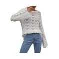 thumbnail image 2 of Txlixc Mujeres Trendy Hollow-Out Tops, Crochet Color sólido Cuello redondo Manga larga Punto Tops con puños acampanados para damas Txlixc  Moda, 2 of 9