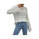 thumbnail image 2 of Txlixc Mujeres Trendy Hollow-Out Tops, Crochet Color sólido Cuello redondo Manga larga Punto Tops con puños acampanados para damas Txlixc  Moda, 2 of 9