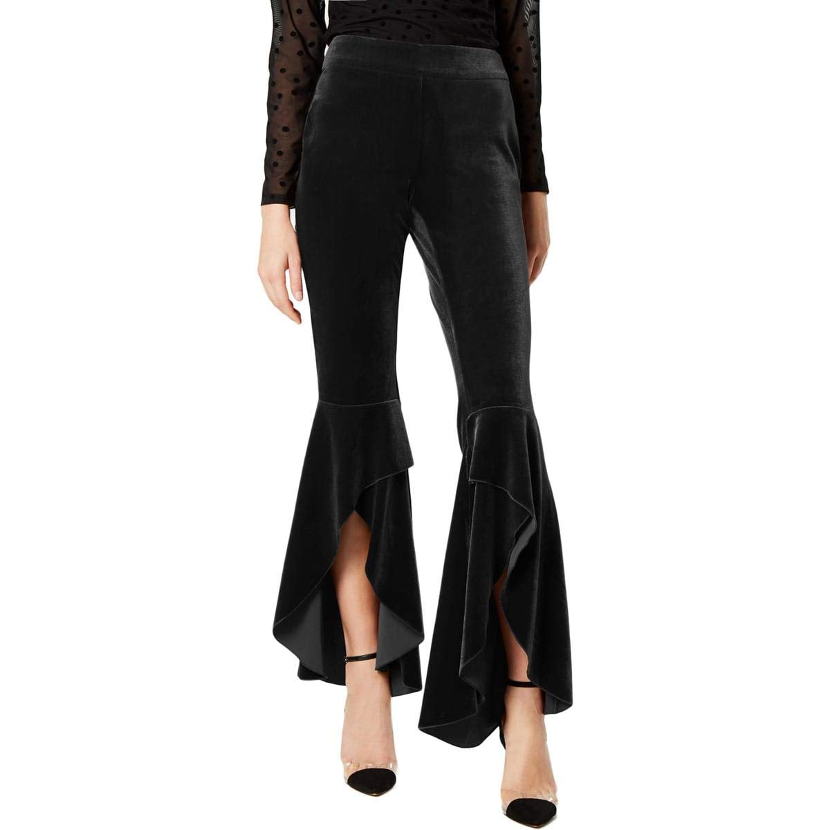 women's black velvet dress pants