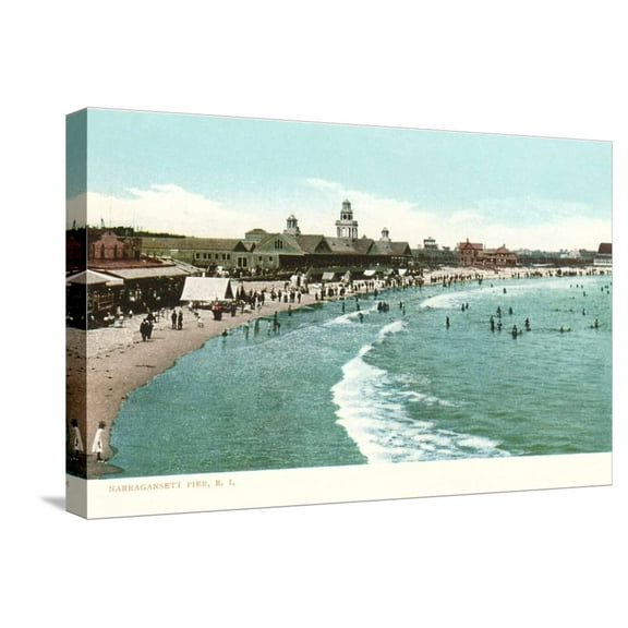 Art.com Beach, Narragansett Pier, Rhode Island Stretched Canvas Print Wall Art, 24" x 16"