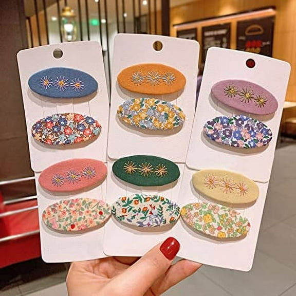 12 Pcs Hair Clips Snap Clips No Slip Fabric Flower Patterns Barrettes Hair Pins Accessories for Girls Women Kids