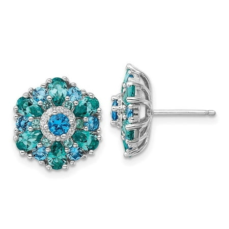 Auriga 925 Sterling Silver Blue and Green Nano Crystal and CZ Floral Stud Earrings for Women
