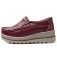 thumbnail image 4 of Women's Casual Loafers Slip On Leather Wedges Shoes Casual Platform Walking Shoes Female Classic Flats Boat Shoes, 4 of 11