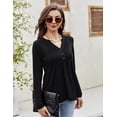 thumbnail image 4 of Womens V Neck Henley Shirts Long Sleeve Button Up Tops Casual Loose Pleated Tunic Top BlouseBlack S, 4 of 9