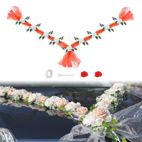 Uxcell Wedding Car Flower, Artificial Flowers Bouquet Set Wedding Car Decoration for Decoration, Red, White