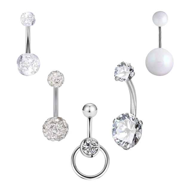 5 anillos para ombligo de acero inoxidable, conector redondo para mancuernas para hombres y mujeres