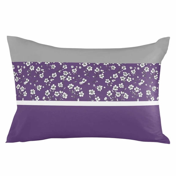 Outdoor Waterproof Throw Pillow Covers Set of 2 Purple Grey Floral Decorative Pillowcases Lumbar Outdoor Pillows Cushion Case 20x12 Inch Stitching Art Patio Pillows for Couch Sofa Bed Garden