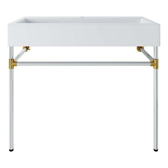 Modway Redeem 40" Wall-Mount Stainless Steel Bathroom Vanity in Silver/White