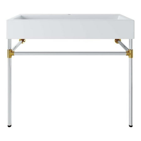 Modway Redeem 40" Wall-Mount Stainless Steel Bathroom Vanity in Silver/White