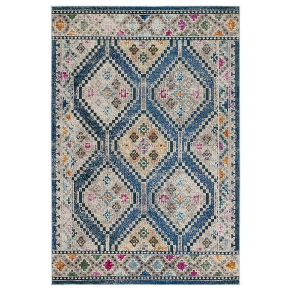 SAFAVIEH Madison Dayna Trellis Bordered Area Rug, Blue/Beige, 9' x 12'