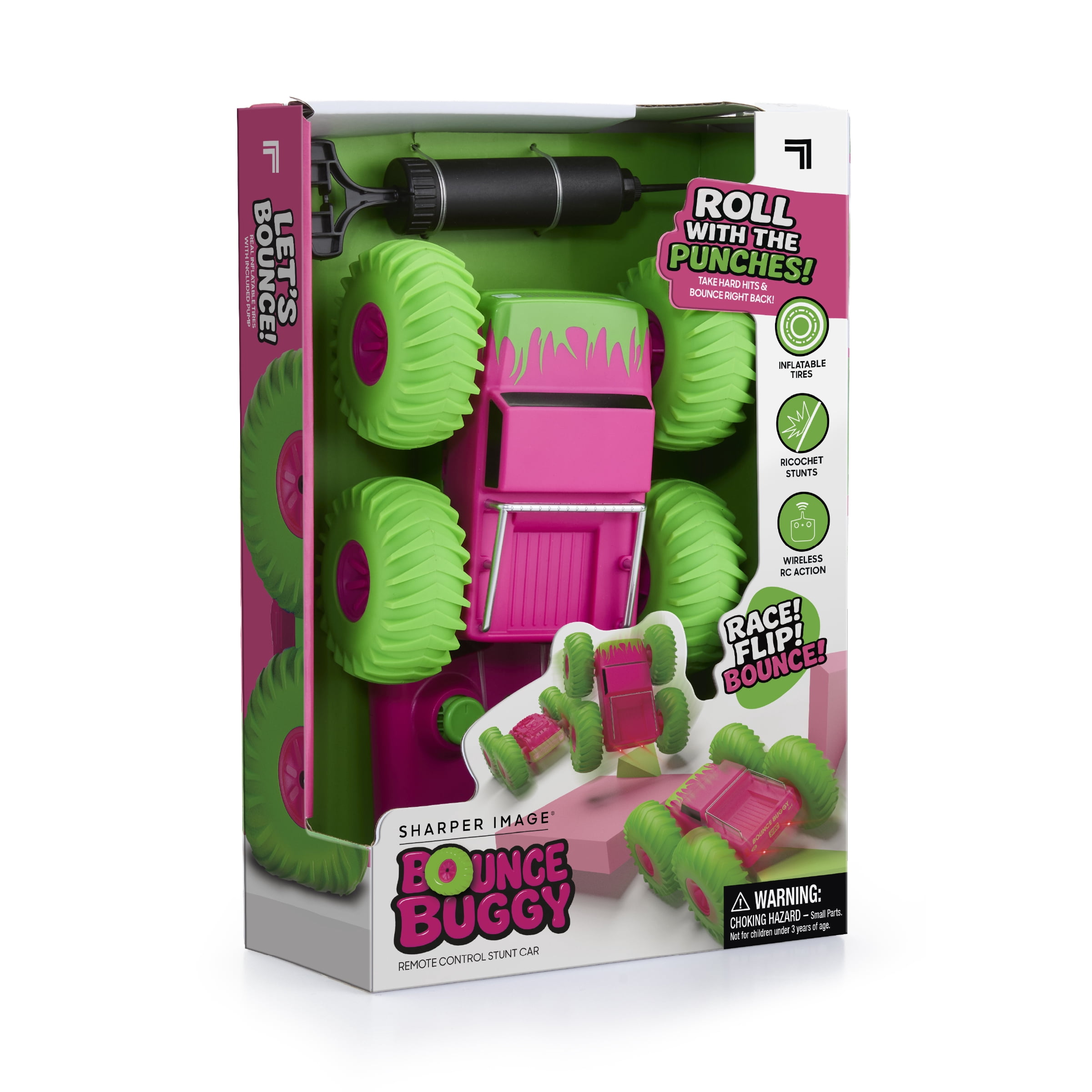 Sharper Image Bounce Buggy RC Stunt Car, Pink, Inflatable Tires, 2.4GHz Remote, High-Speed Flips & Auto Stunts, Pink