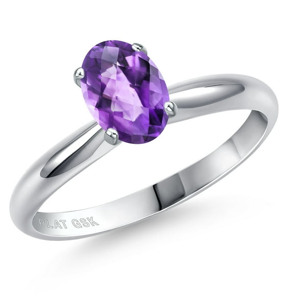Gem Stone King PLAT-900 Platinum Purple Amethyst Engagement Ring for Women | 0.75 Cttw | Oval Checkerboard 7X5MM | Gemstone February Birthstone | Size 6