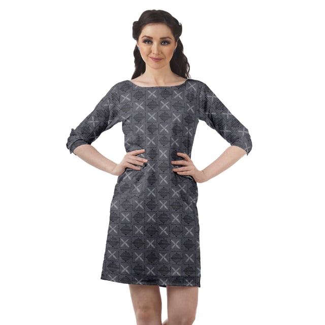 Moomaya Robes Mini Femmes Coton Slub Robes d'Été Manches 3/4 Robe Droite
