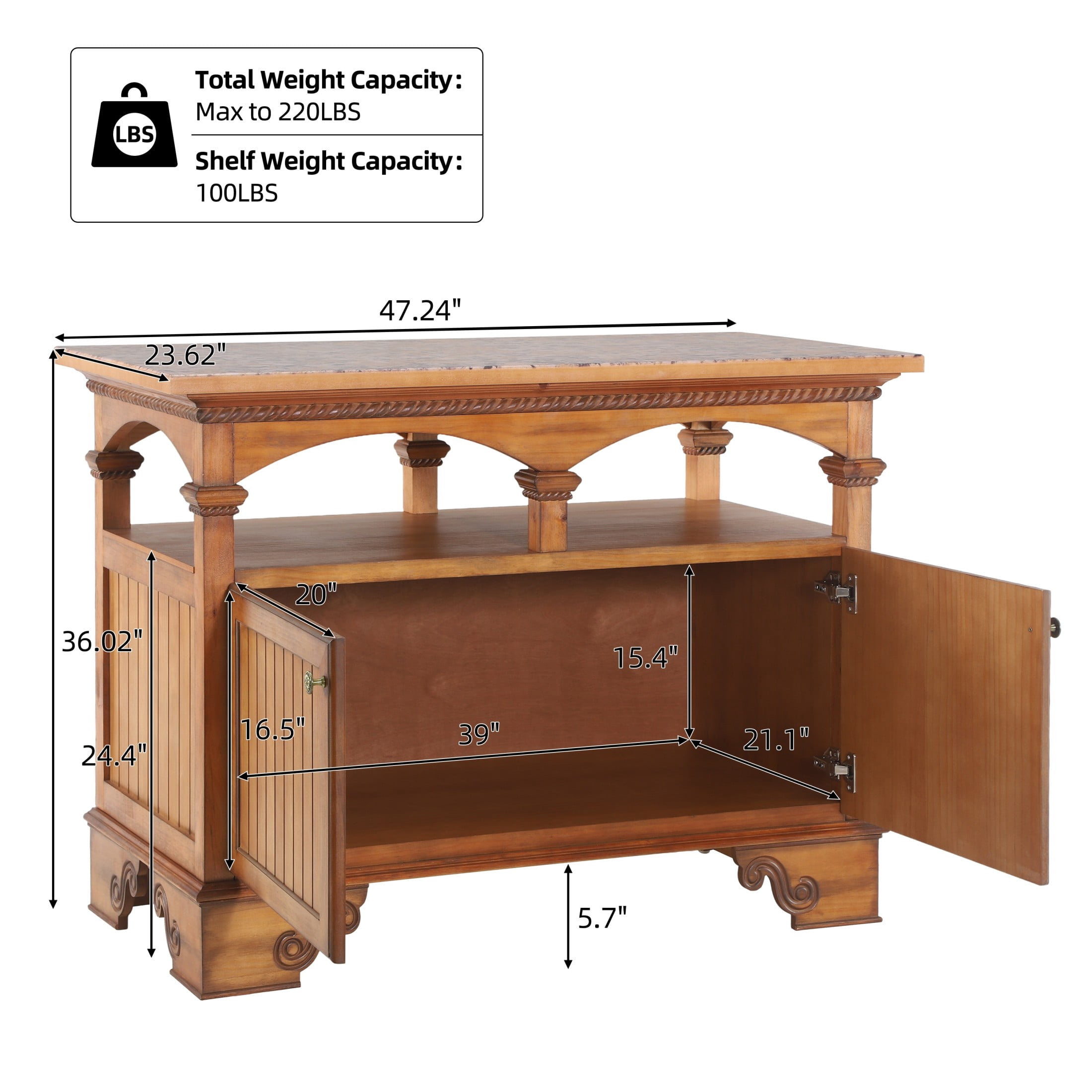 Christopher Knight Home 47" Vintage Wood Kitchen Island with Storage Cabinet and Open Shelf, Walnut