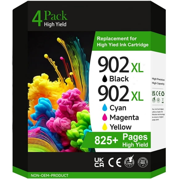 902XL Ink Cartridge for HP 902 ink Cartridges high yield combo pack for HP OfficeJet Pro 6950 6951 6954 6958 6960 6961 6962 6963 6964 printer(4 Pack)