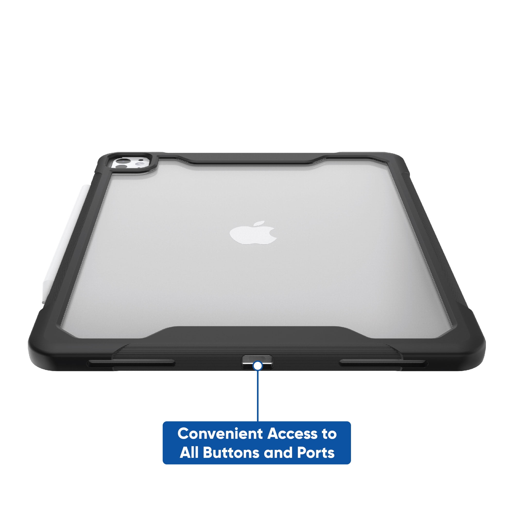 onn. Slim Rugged Tablet Case for iPad Air 13" (M3, M2) / iPad Pro 12.9" (6th, 5th, 4th, 3rd generation) - Black/Clear