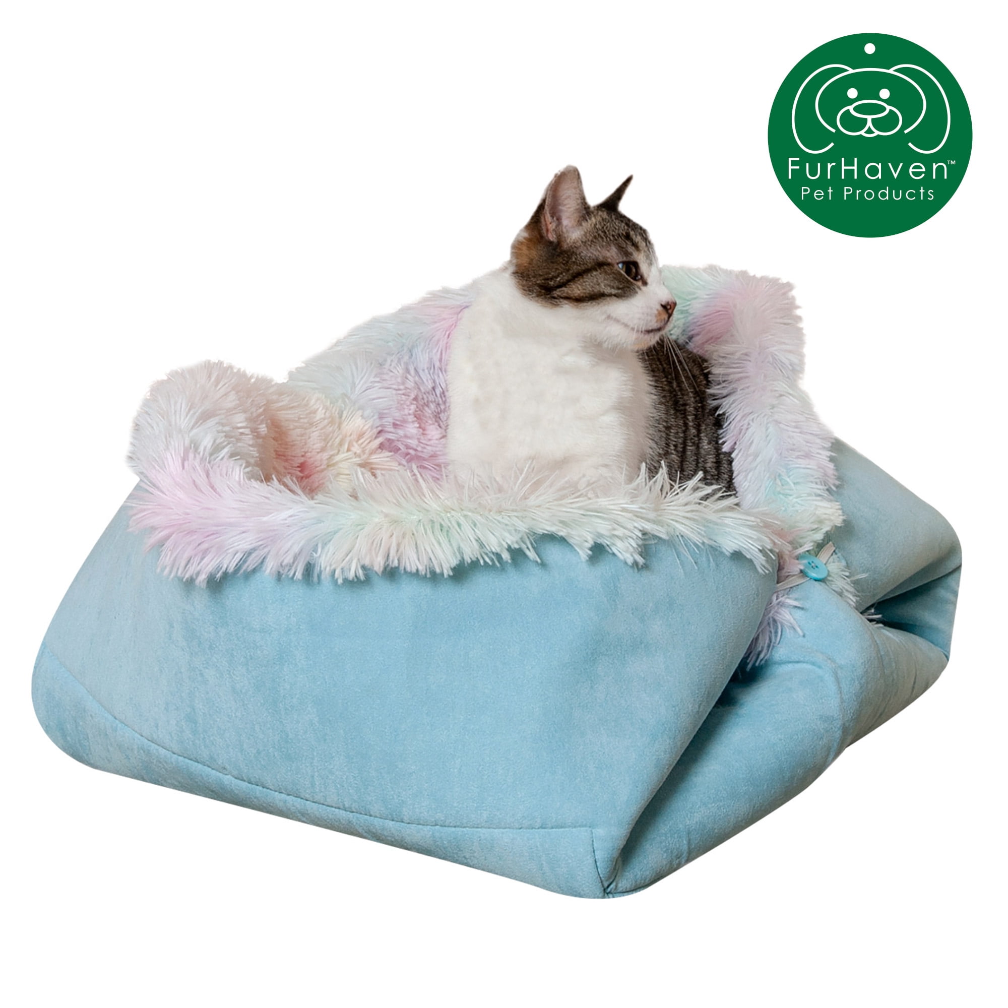 FurHaven | Convertible Self-Warming Cuddle Pet Mat & Bed for Dogs & Cats, Rainbow, Large