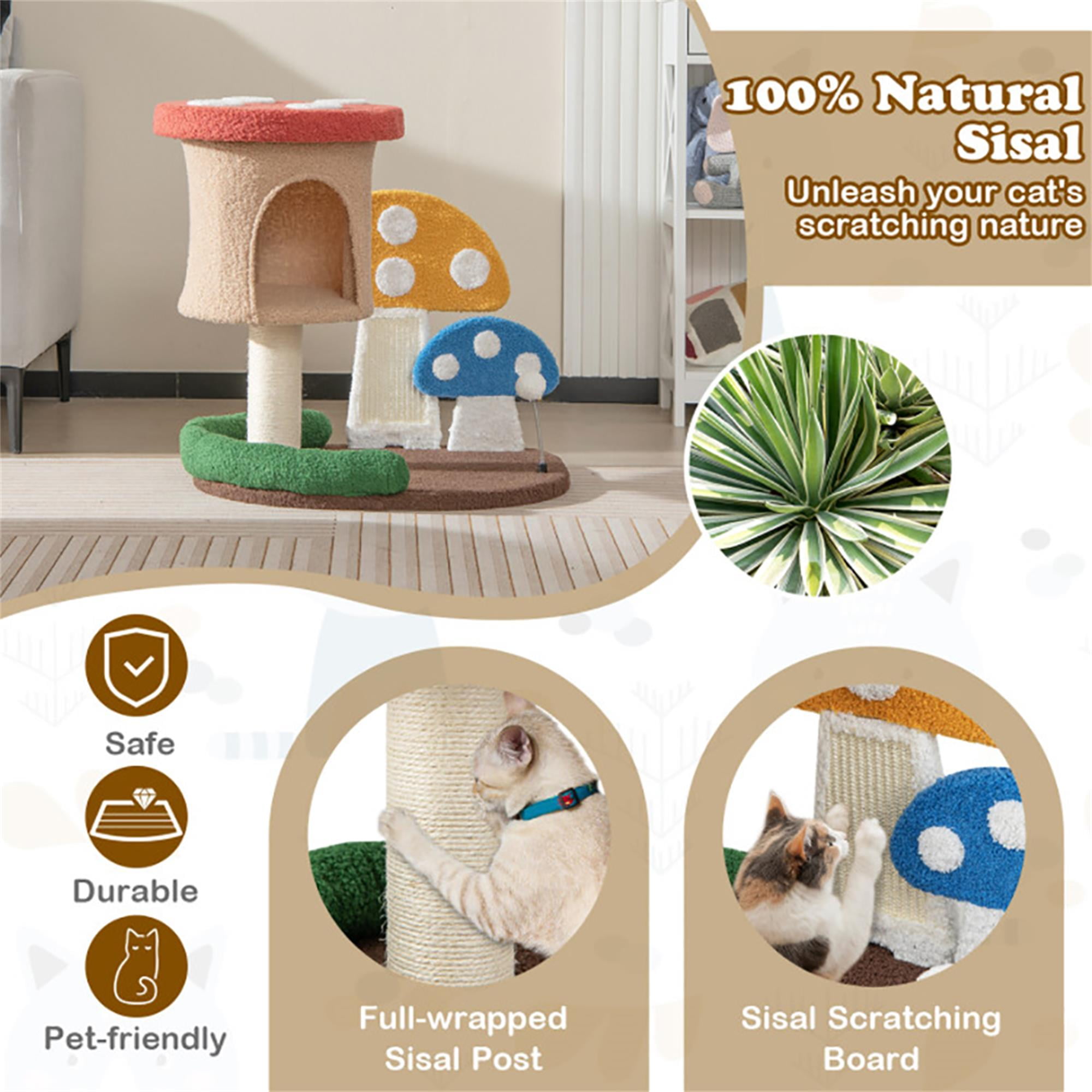 Kadyn 23" Cat Tree House, Small Cat Condo with Sisal Scratching Post, Mushroom Cat Tower, Multicolor