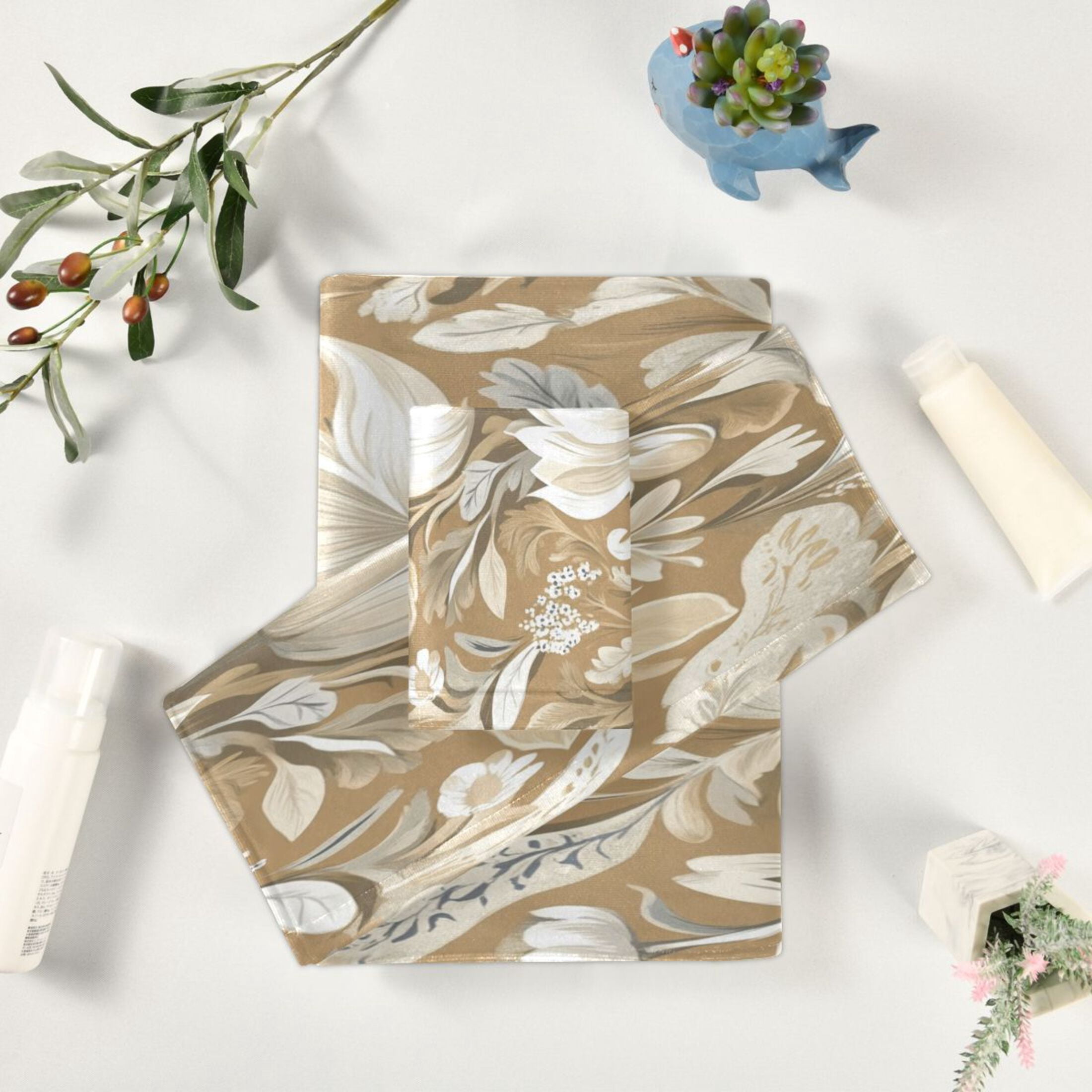 Three-Piece Towel Set Face Towel Towel Set Hand Towel Bath Towel Cotton Bath Towels Bath Towel Sets Hand Bath Towels Beautiful Brown Flower