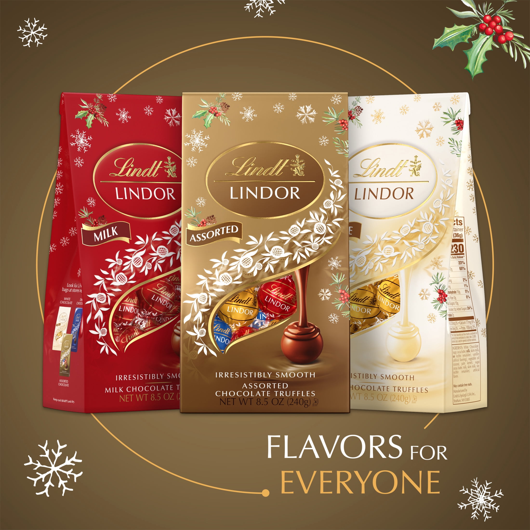 (2 pack) Lindt LINDOR Assorted Chocolate Holiday Truffles, 8.5 oz Bag - Contains Milk, Soy
