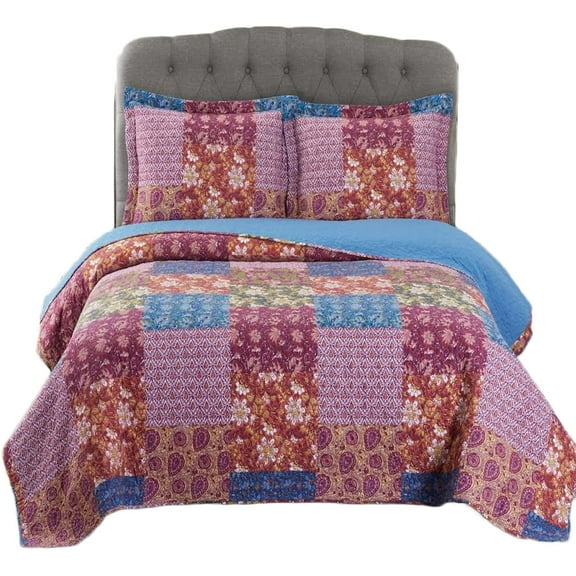 sheetsnthings Kenzy Microfiber Twin XL Quilt Sets- 2 Piece Oversized Reversible Printed Coverlets