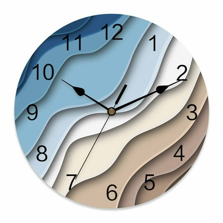 Wall Clock Blue Brown Modern Geometric Clocks PVC Silent Non Ticking Battery Operated Decorative