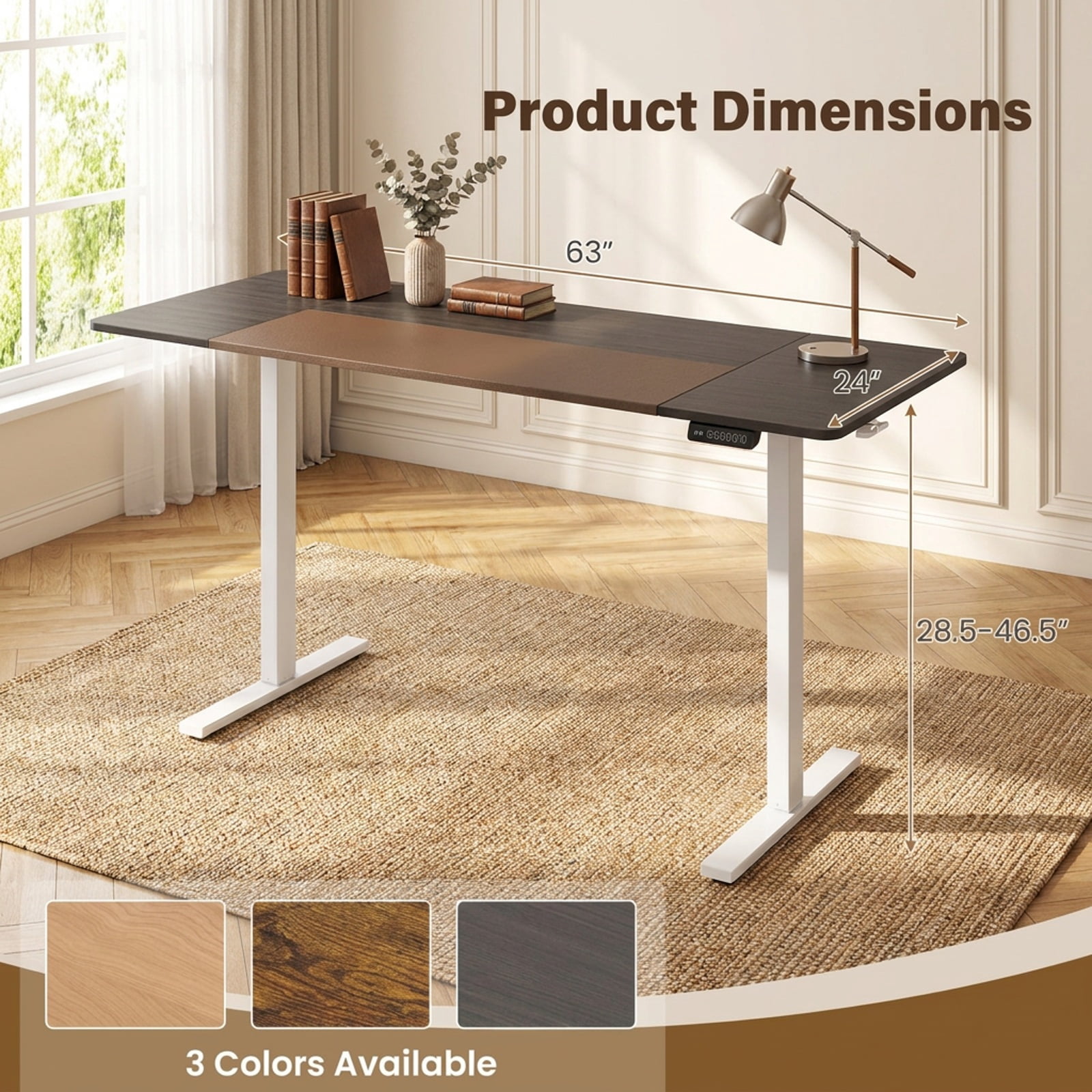 Furnibear 63 x 24 Inch Height Adjustable Sit Stand Computer Desk with 3 Memory Presets for Home Office Study Computer Writing Workstation, Grey