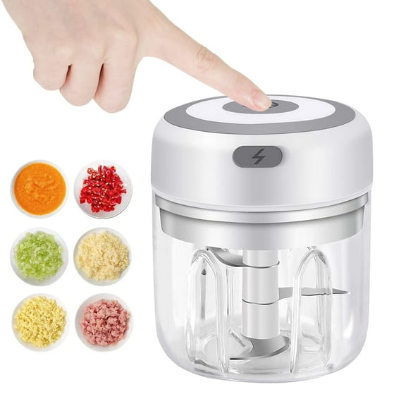 Electric Mini Garlic Chopper, 250ML Food Chopper Garlic Mincer Vegetable Chopper, Onion Chopper, Portable Small Food Processor for Garlic, Ginger, Chili, Vegetables white