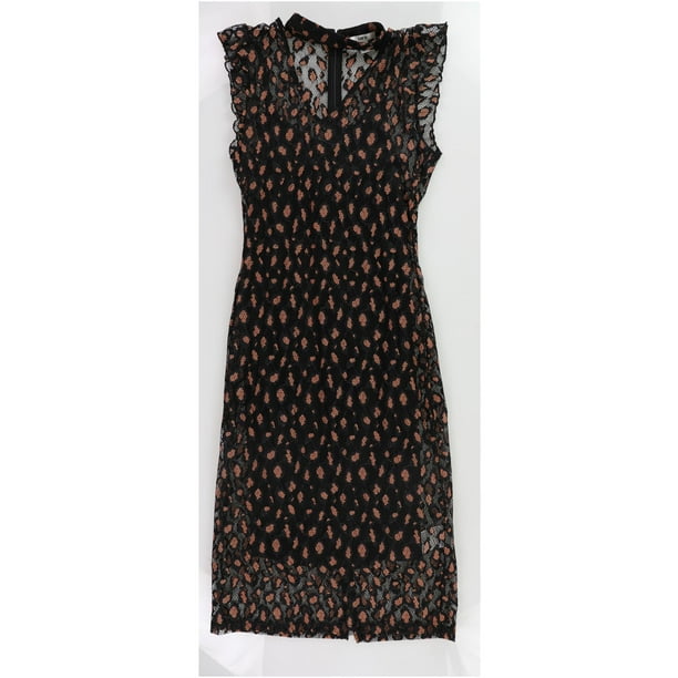 Vestido Midi bar III con encaje de guepardo para mujer negro XX-Small