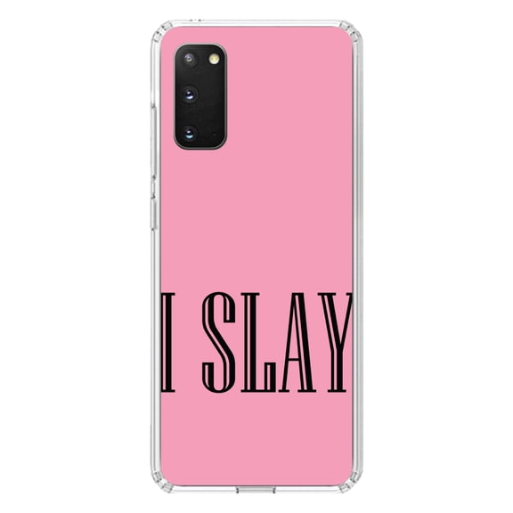 DistinctInk Clear Shockproof Hybrid Case for Galaxy S20 / S20 5G (6.2" Screen) - TPU Bumper, Acrylic Back, Tempered Glass Screen Protector - Black Pink "I Slay"