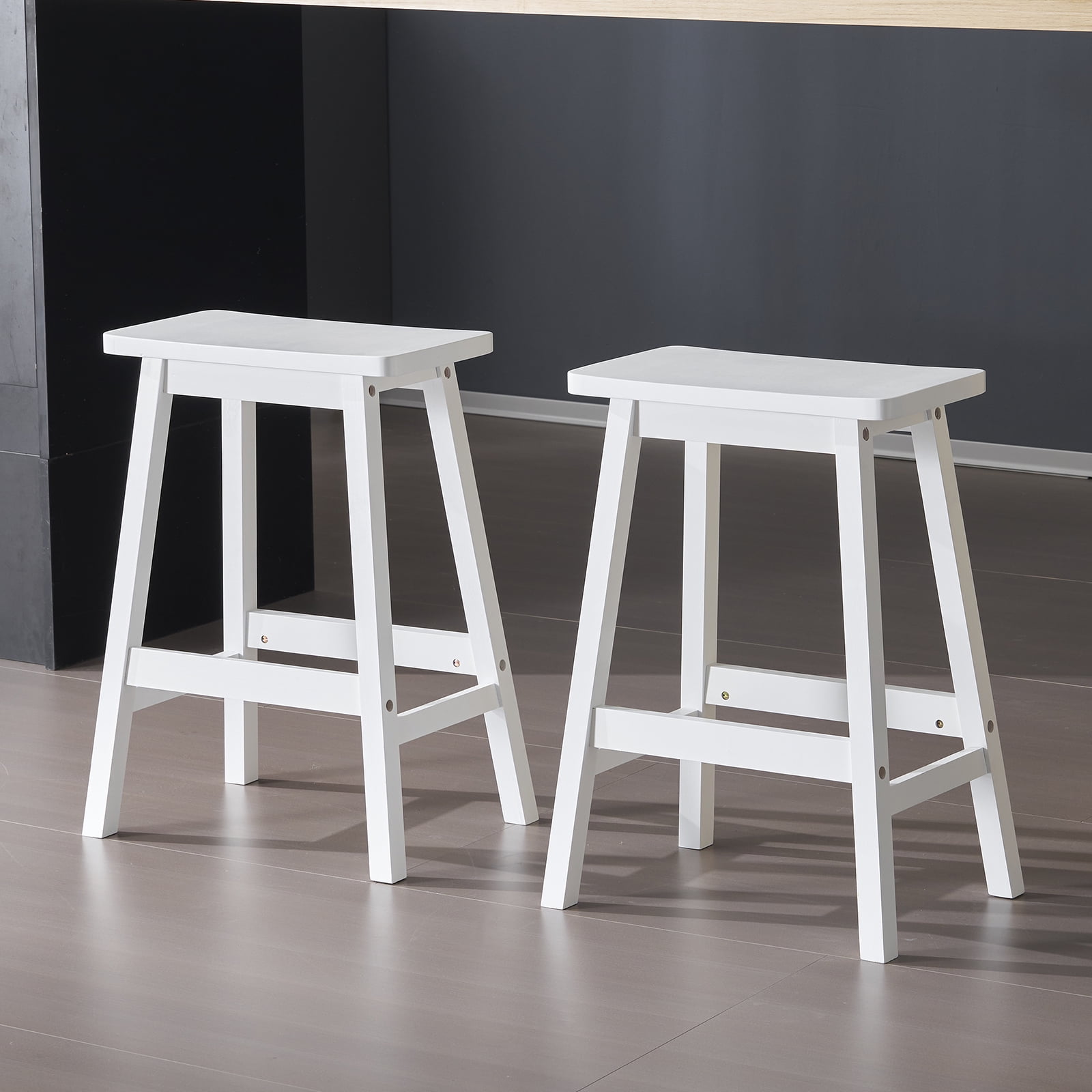 Ktaxon Set of 2 Saddle Seat Bar Stools 24" Wood Dining Room Kitchen Pub Chair, White