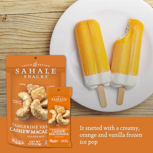 Sahale Snacks Tangerine Vanilla Cashew-Macadamia Glazed Mix, 4 oz Pouches (6 Packs) - Dry-Roasted Deluxe Mixed Nuts with Mangoes & Madagascar Vanilla - Non-GMO, Kosher, & Certified Gluten-Free Snacks
