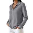 thumbnail image 4 of cocolona Womens Half Zip Pullover Tops Casual Long Sleeve Lapel Shirts Oversized Solid Color Fall Soft Outfits, 4 of 7