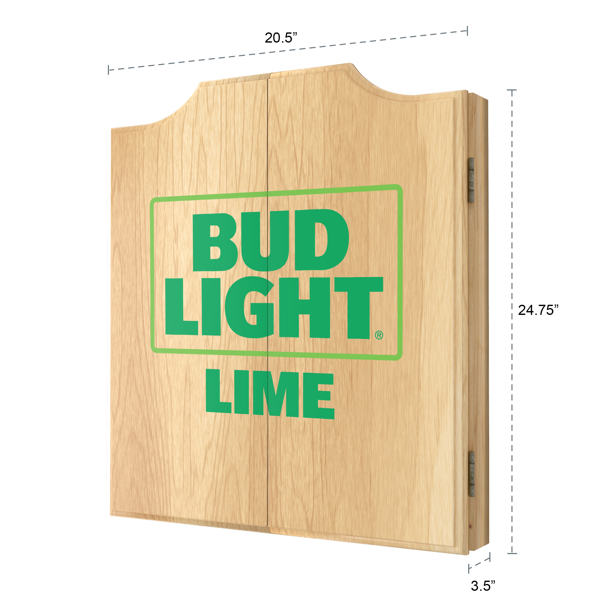 Bud Light Lime Dart Board Cabinet Set with 6 Steel Tip Darts