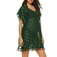 thumbnail image 6 of Tqyyweavej Women's Beach Crochet Cover Up Sexy Lace Sheer Short Length Sleeve Swimsuit Coverup Free Size V Neck Solid Color Swim Cover Up with Tassels, 6 of 8