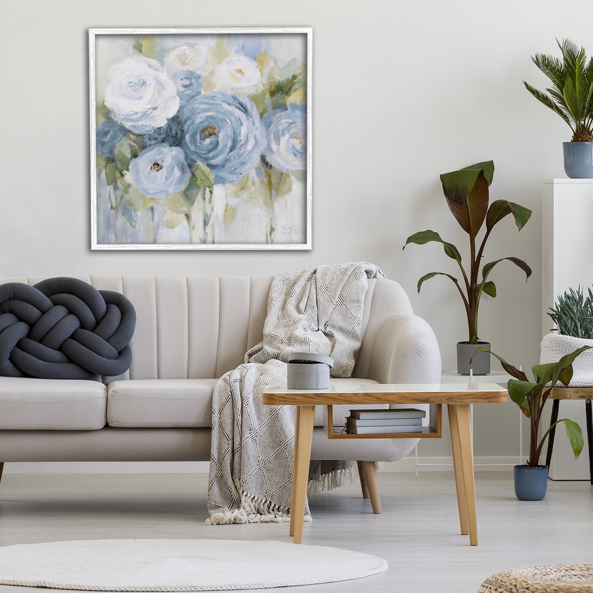 Stupell Industries Softly Blooming In Blues White Framed Giclee Art, design by Lanie Loreth