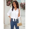 thumbnail image 5 of Siliteelon Women's Slub Cotton Button Down Blouses Business Work Office Shirts Long Sleeve Collared Wrinkle Free Tops, 5 of 7