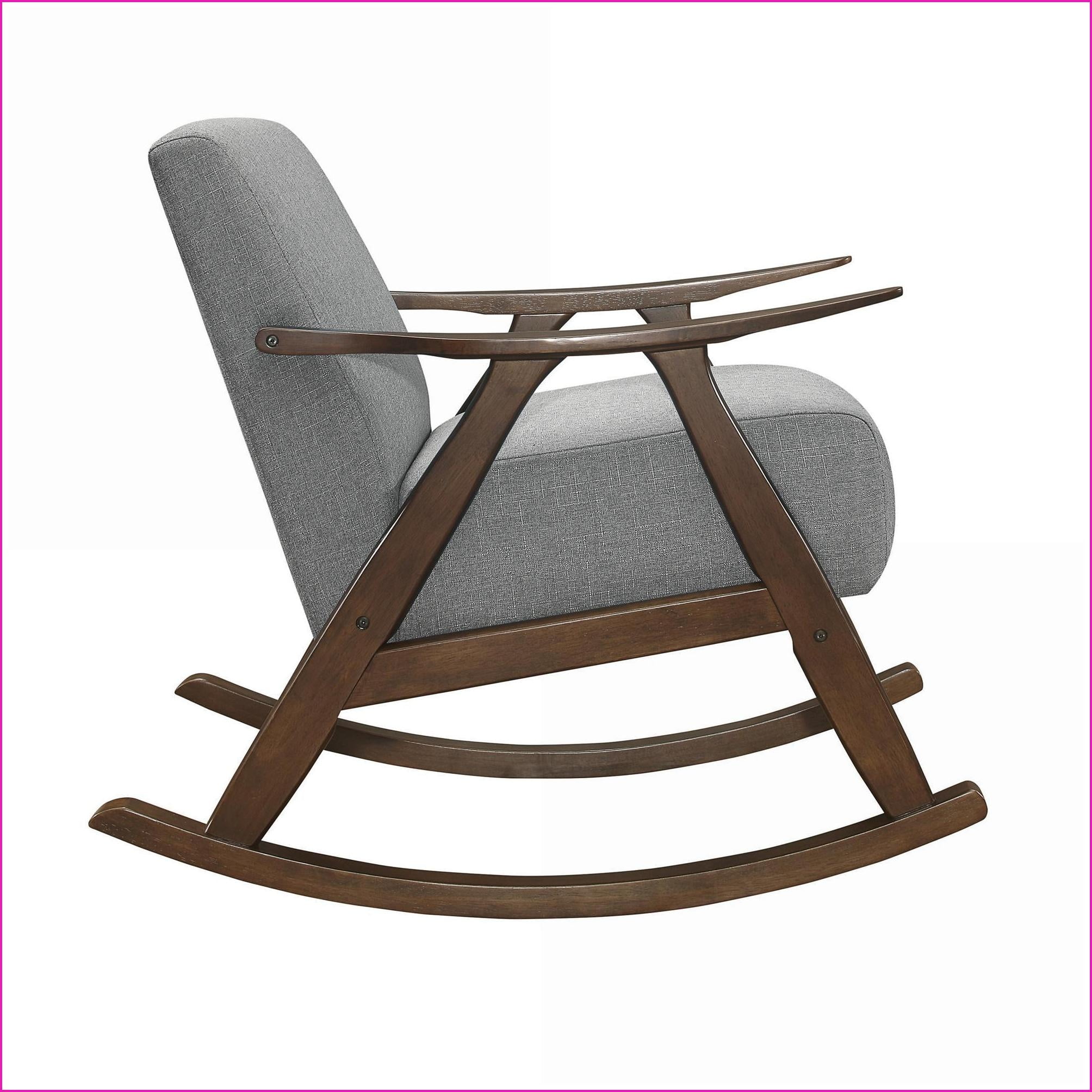 Rocking Chair Modern Gray Fabric Upholstered | Solid Rubber Wood Frame | Dark Walnut Finish