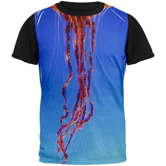 Halloween Orange Nettle Jellyfish Costume All Over Mens Black Back T Shirt Multi MD