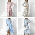 thumbnail image 3 of Vestido midi de mujer con estampado de animales, volantes, cuello alto, cordón, manga larga, cintura Abanopi Beige/Pequeña, 3 of 7