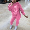 thumbnail image 2 of Fesfesfes Women Hooded Casual Solid Shirt Hooded Blouse Pocket Plush Pant Suit Tops on, 2 of 6