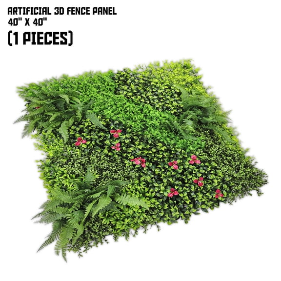 40"x40" inch Sunshades Depot Artificial #9 3D Mixed Panel Fence Privacy Screen Evergreen Hedge Panels Fake Plant Wall (1pc)