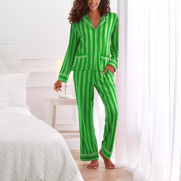 Pajamas Women's Long Sleeve Pj Set Soft 2 Piece Loungewear Sleepwear with Jogger Pants XS-3XL,Green,S