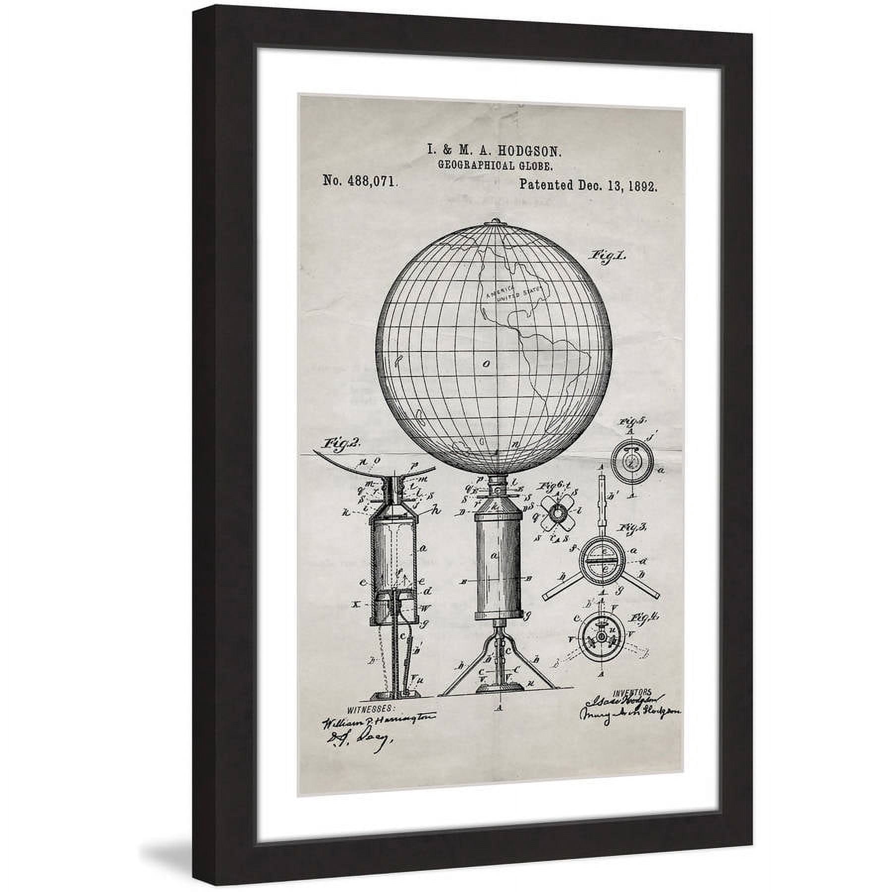 "Globe 1892 Old Paper" Framed Painting Art Print