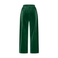 thumbnail image 5 of Women's Solid Color Velvet Drawstring Pants, Luxury Wide Leg Trousers, Elastic Waist Casual Pants, Soft Velour Lounge Pants, Comfortable Straight Leg Bottoms, Relaxed Fit Trousers Green, 5 of 6