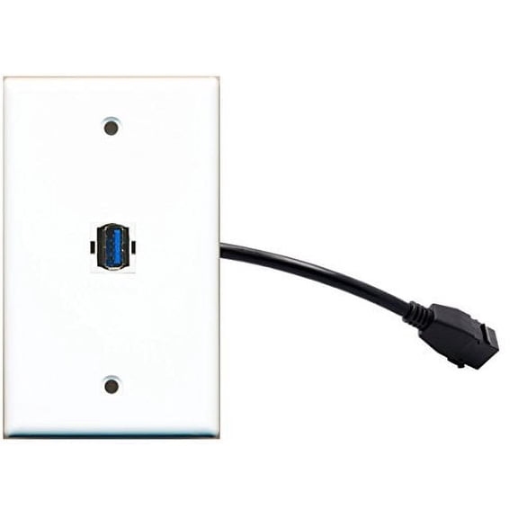 RiteAV (1 Gang Flat USB 3 Wall Plate w/Female Pigtail Extension Cable White