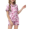 thumbnail image 4 of Kids Silk Pajamas Girls Heart Print Short Sleeve Button Down Sleepwear with Shorts Set Holiday Pjs Kids Girls' Sleepwear 7-8 Years, 4 of 4