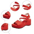 thumbnail image 3 of Rokment Womens Bow Platform Wedge Dressy Sandals Fashion Casual Leather Open Toe Ankle Strap Chunky Heeled Dress Summer Shoes for Bride Wedding Business Red Size 7, 3 of 6